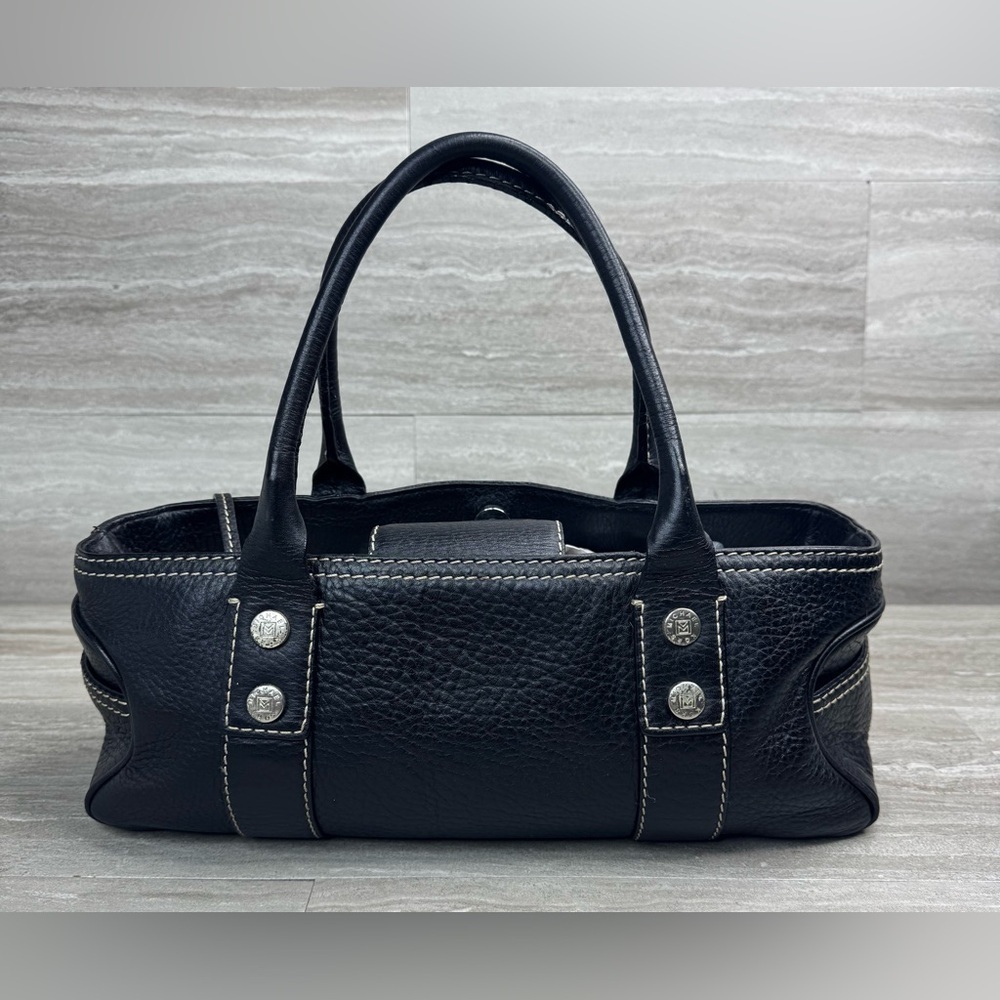 Y2K MICHAEL Michael Kors Greenwich Black Pebbled Leather Vintage Barrel Bag - Picture 13 of 13